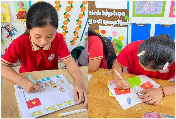 Học sinh vẽ tranh trong giờ Hoạt động trải nghiệm